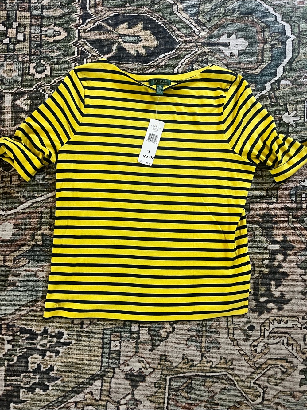 Lauren Ralph Lauren Yellow & Navy Striped Women’s Top
